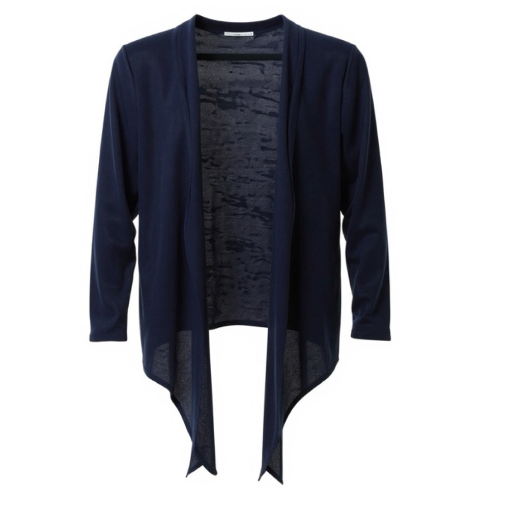 ANATOMIE navy blue burnt out cardigan with waterfall hemline Small